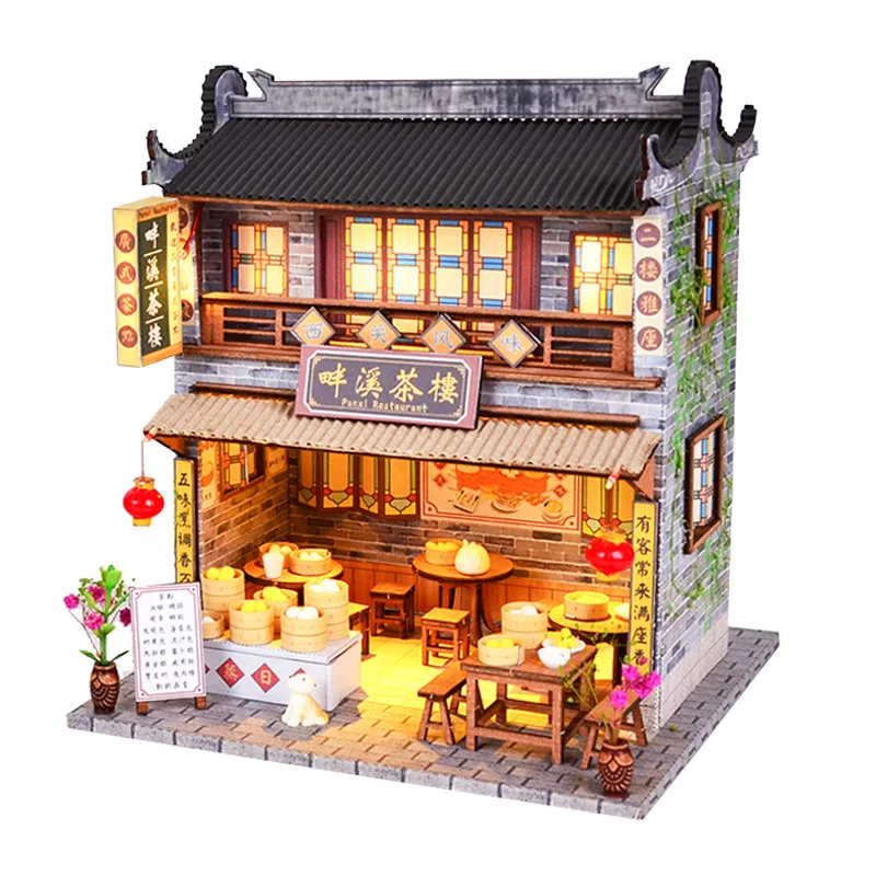 Кукольный дом в китайском стиле миниатюрные строительные наборы DIY кукольный домик деревянный дом мебель игрушки для детей подарки на день рождения - Цвет: BM832 no dust cover