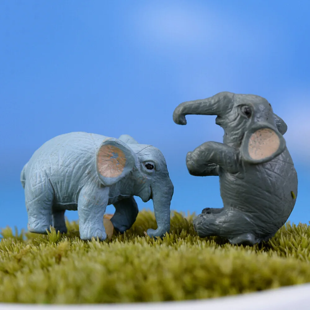2PCS/set Artificial Elephant Fairy Garden Miniatures Gnomes Moss Terrariums Resin Crafts Figurines For Home Garden Decoratio