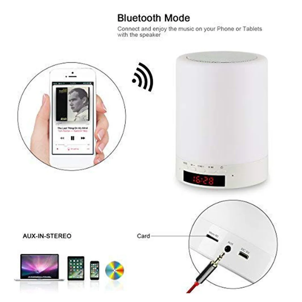 Night Light with Bluetooth Speaker Portable Wireless Bluetooth Speaker Touch Control Color LED Bedside Table Lamp