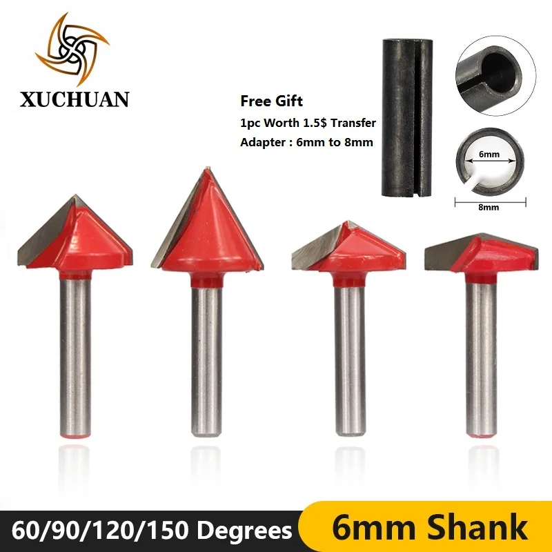 

1pc 6mm Shank Wood Router Bit V Shape Wood Router Milling Cutter 3D Trimming Engraving Bit 60/90/120/150 Degrees