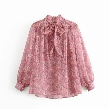 

Women Chiffon Shirt Spring 2020 New Fashion Long Sleeve Blouse Bow Collar Modern Lady Loose Shirts