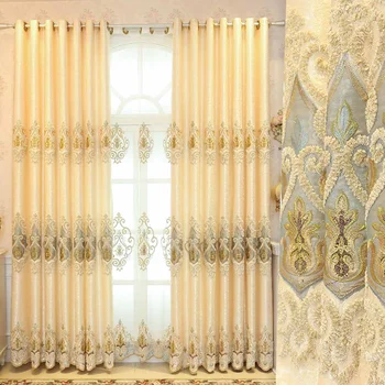 

4PCS 200x132cm European Luxury Gray Curtains for Living Dining Room Bedroom Fabric Chenille Embroidery Valance Curtain Fabric