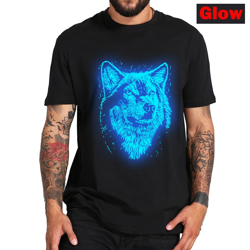 

Luminous Glow In Dark 3D Wolf Head T-shirt Man Round Collar Short Sleeve T-shirt Men Fashion T Shirt Short Sleeves