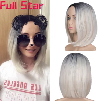 

Full Star Grey Bob 160g Synthetic Wigs for Black Woman Ombre Burgundy/Blonde/Silver Short African American Bob synthetic Wig