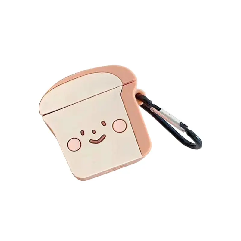 

Unique Toast Bread Pattern Protective Case Shockproof Soft Silicone Cover Skin Protector with Carabiner for Airpods 1/2 Charging
