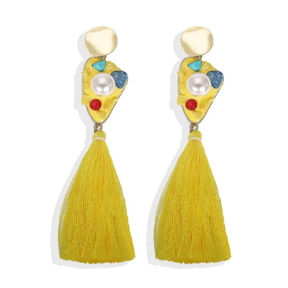 Yellow 4 Лучшие женские серьги-капли из желтой смолы, Украшенные бусинами, для женщин, свадебный подарок, Этнические украшения, богемные серьги с кисточками, вечерние серьги, бижутерия - Окраска металла: Yellow 4