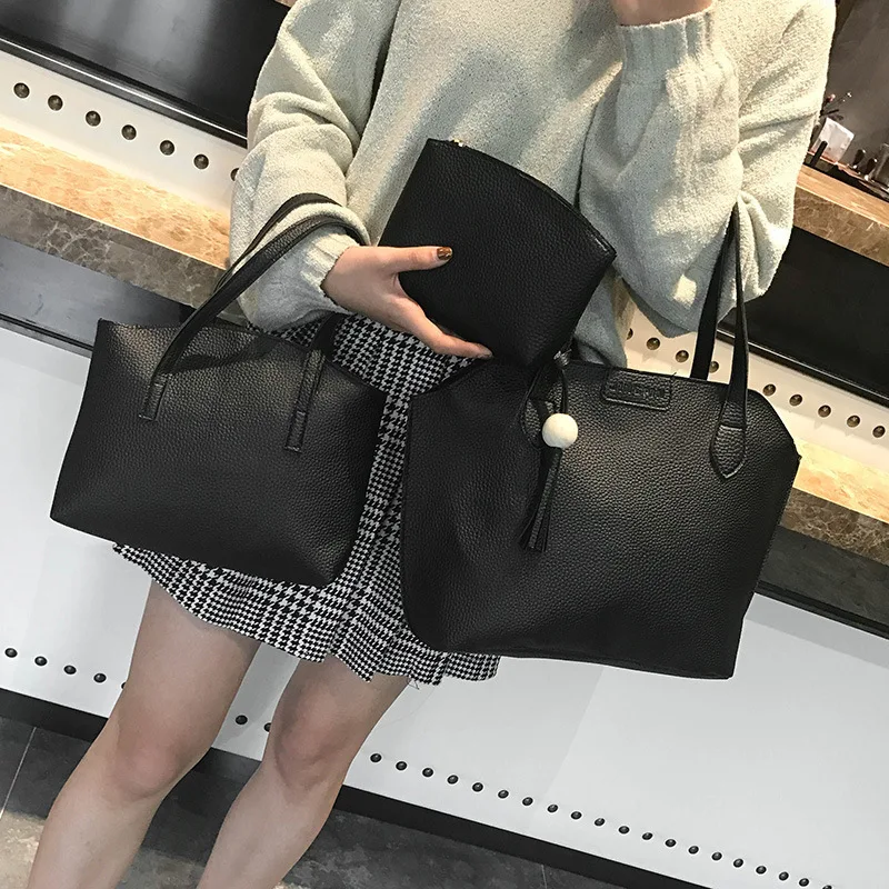 

2017 Autumn New Style Shoulder Bag Handbag Multi-functional WOMEN'S Bag Embossed Leather Shell Tassels Wooden Bead Three-piece S