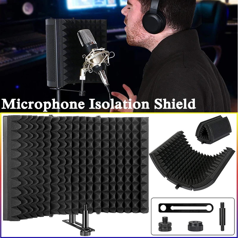 

Microphone Isolation Shield,3-Panel Pop Filter Foldable Vocal Booth Absorbent Foam Suit for Blue Yeti & Any Condenser Mic