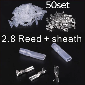 

50pcs/lot 2.8mm spring terminal with insulation sheath Plug-in switch button wiring copper cold-press terminal