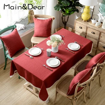 

Linen Tablecloth Cotton Solid Color Hotel Picnic Table Rectangular Table Covers Home Dining Tea Table Decoration Lace Tassel
