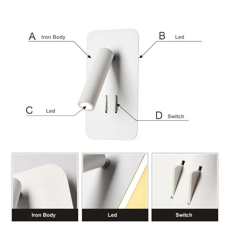 Бра, современный светодиодный настенный светильник, светильник для спальни, светодиодные настенные лампы для гостиной, для чтения, спальни, прикроватная лампа с выключателем, Wandlamp