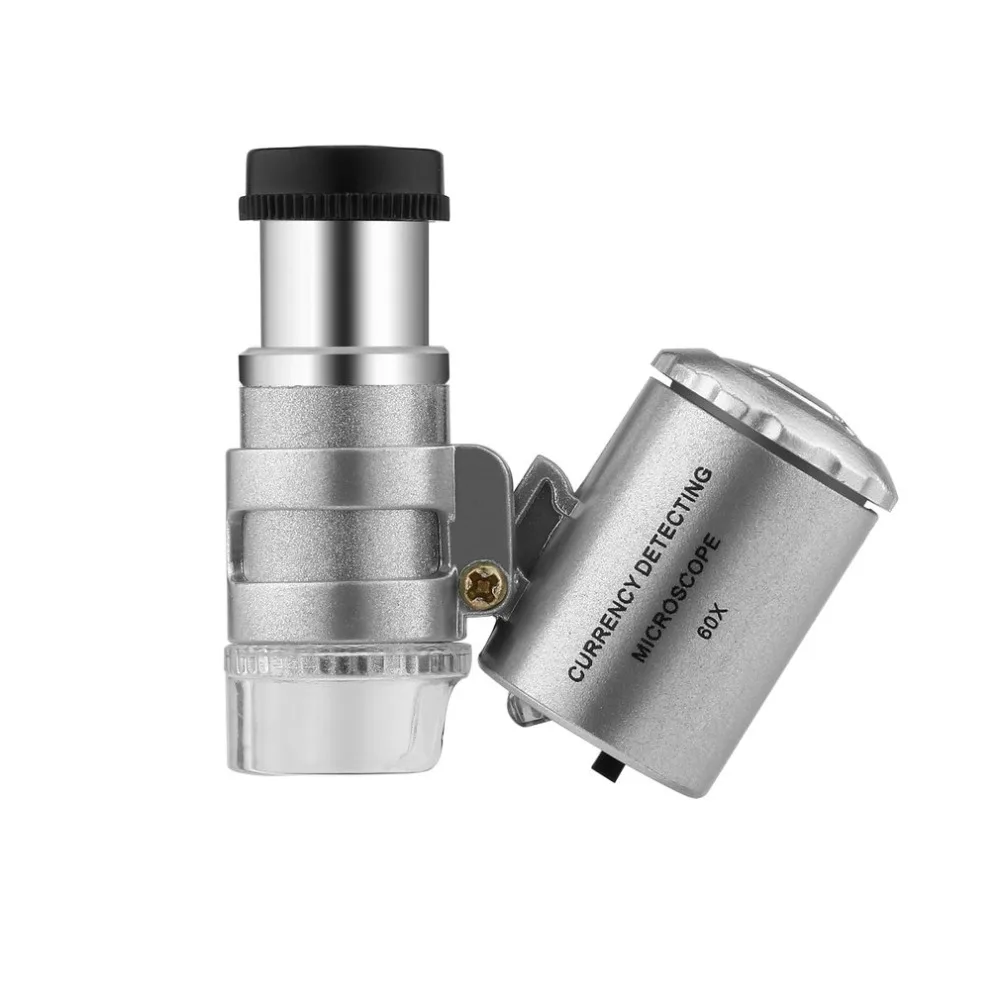 Mini Portable 60X Currency Detecting Microscope Handheld Money Tester Magnifier Loupe Glass LED Light UV Microscope