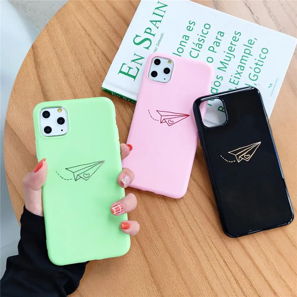 

Gold plating Airplane Candy Color Light Pink Silicone Phone Case for iPhone 6 6S 7 8 Plus X 10 XR XS 11 Pro MAX Coque Back Cover