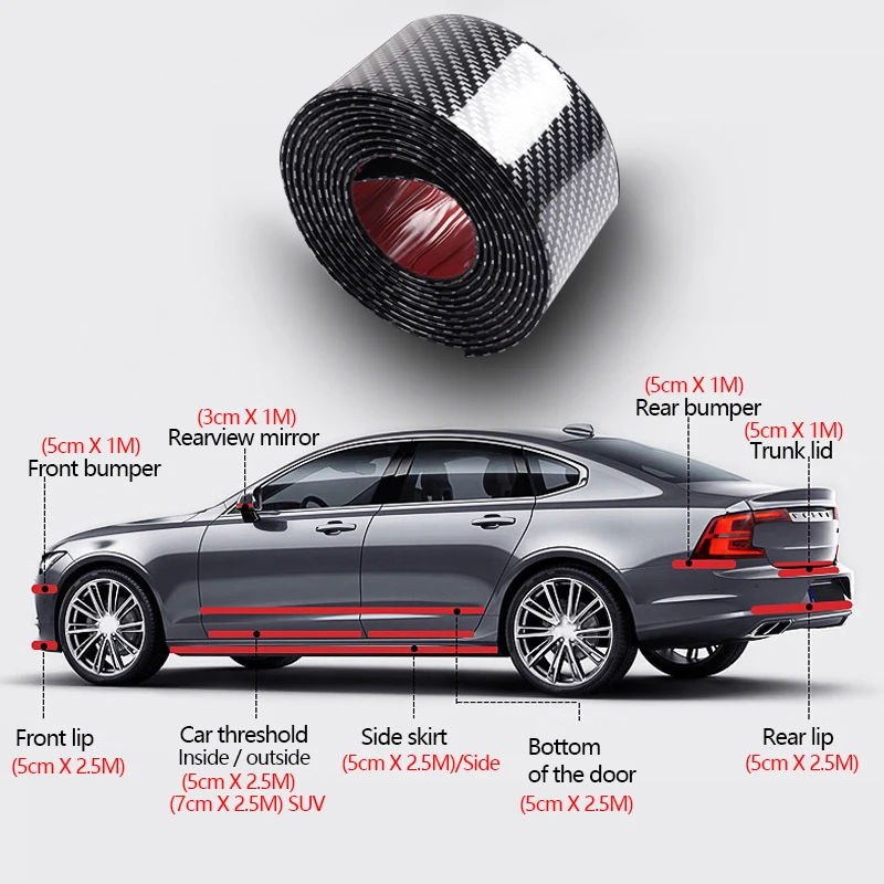 Kaufe Auto Anti-Kollision Streifen Auto Aufkleber Carbon Faser Automobil  Transparente Schwelle Streifen Auto Zubehör