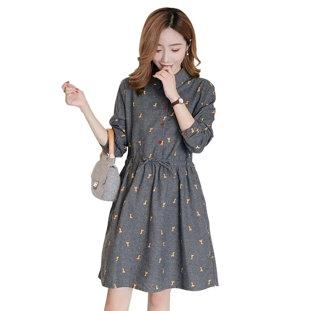 

Pregnant Women Large Size Loose Long-sleeved Dress Striped Breastfeeding Dress
