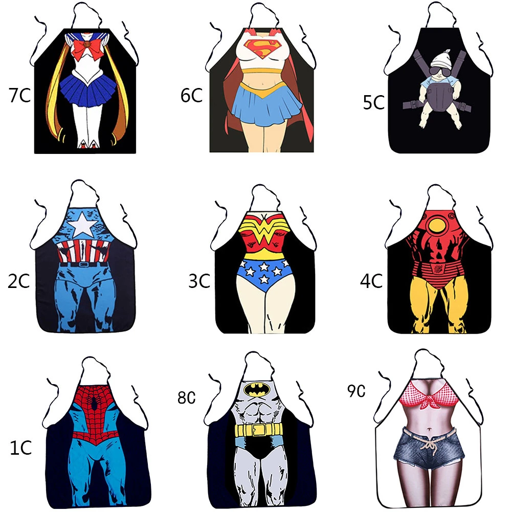 Funny Sexy Apron superhero Superman Captain America Waist Waterproof Chef BBQ Kitchen Cooking Women Men Aprons