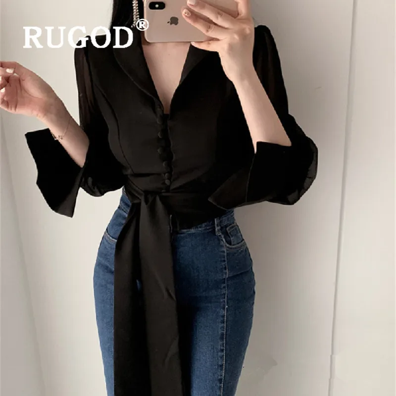 RUGOD2020 Весенняя офисная блузка женские блузки с длинным рукавом Элегантный сетчатый топ корейская модная одежда женские рубашки повседневные Прозрачные топы