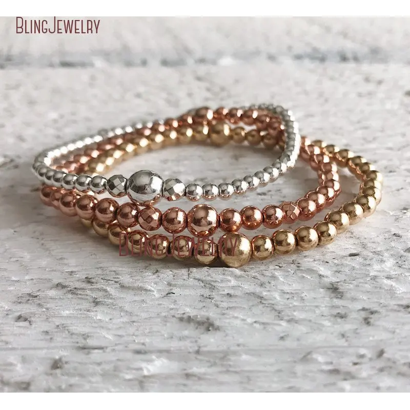 

Dainty Bracelet Rose Gold Filled Silver Gold Hematite Stackable Bead Bracelet Stretch Minimalist Bracelet BM27740