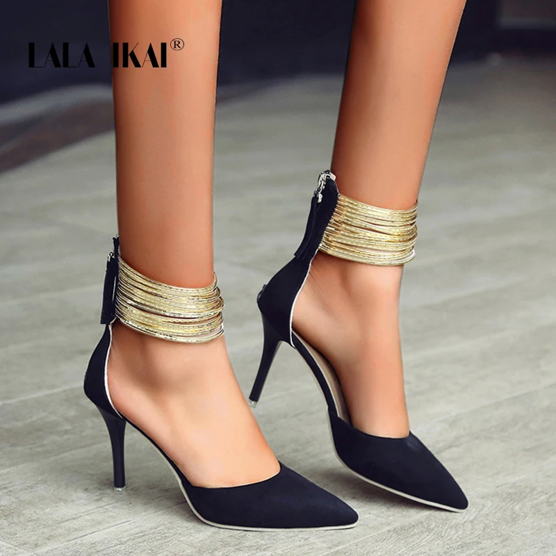 LALA IKAI/; женские босоножки; вечерние летние женские туфли на высоком тонком каблуке, с острым носком, на шнуровке, для свадьбы; XWC6501-4