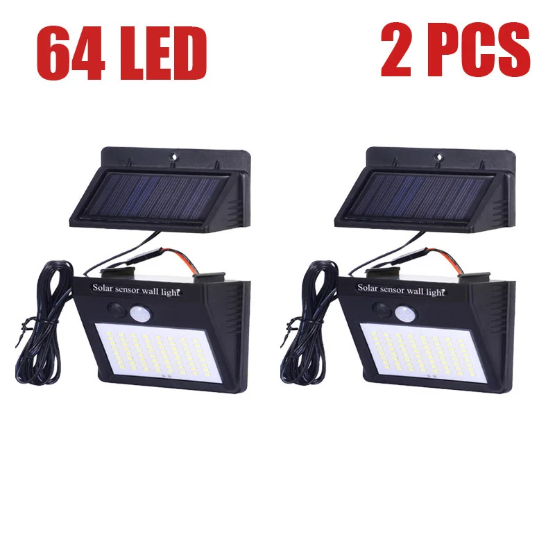 64LED X 2pcs 64 светодиода солнечный светильник PIR датчик движения Солнечный садовый светильник водонепроницаемый открытый энергосберегающий уличный двор дорожка домашняя лампа - Испускаемый цвет: 64LED X 2pcs
