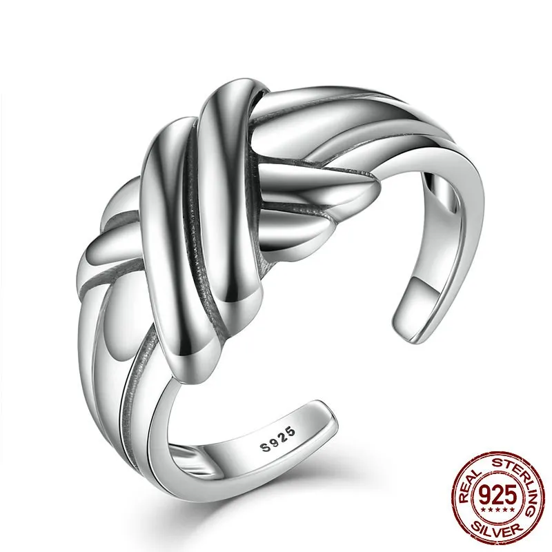 2021 New Cross Braided Knot Sterling Silver 925 Ethnic Adjustable Open Cuff Stackable Rings Women &amp Lady Fine Jewelry | Украшения и
