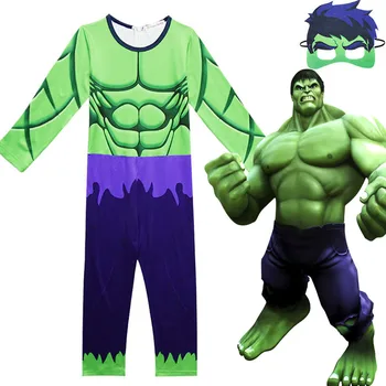 

Kids Superhero Avengers 4 Endgame Hulk Cosplay Costume Robert Bruce Banner Zentai Bodysuit Suit Jumpsuits Halloween Fancy Dress