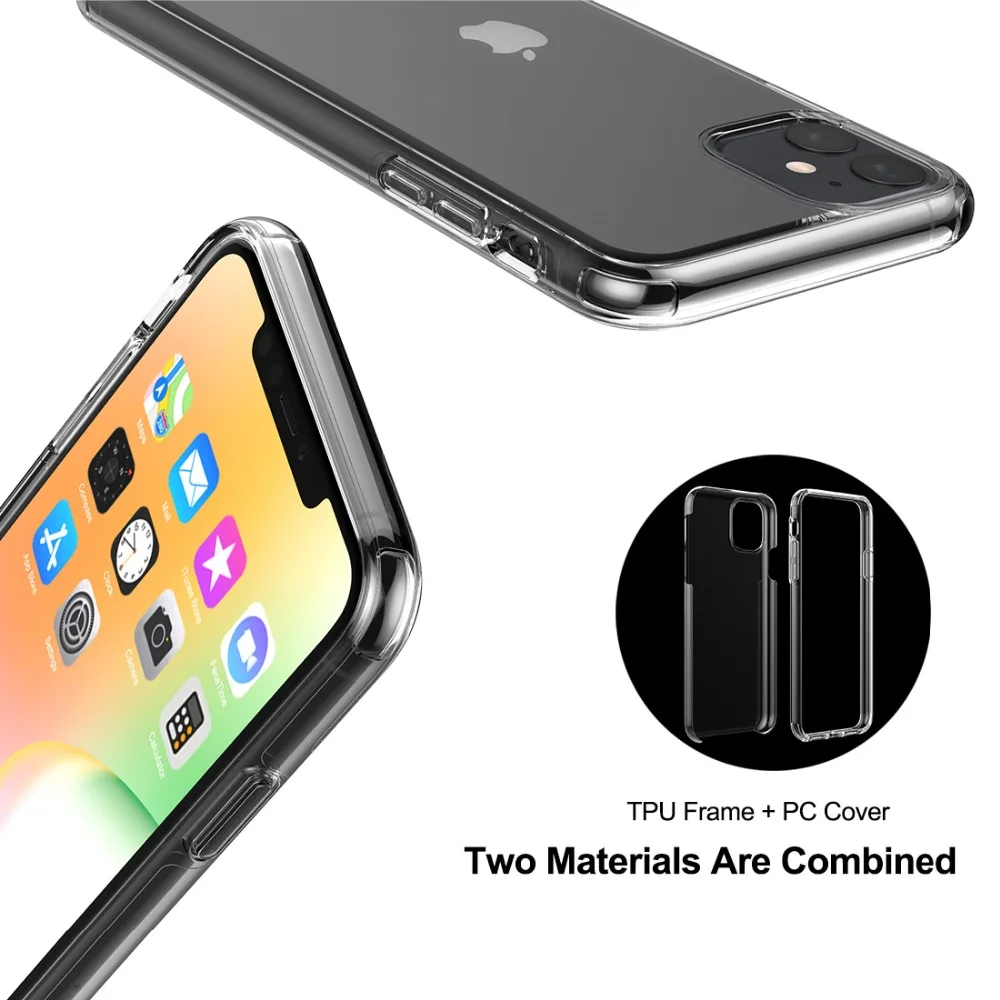 Для iPhone 11 чехол TPU рамка+ PC крышка прозрачный защитный бампер для телефона защитная крышка для iPhone 11 6,1 дюймов