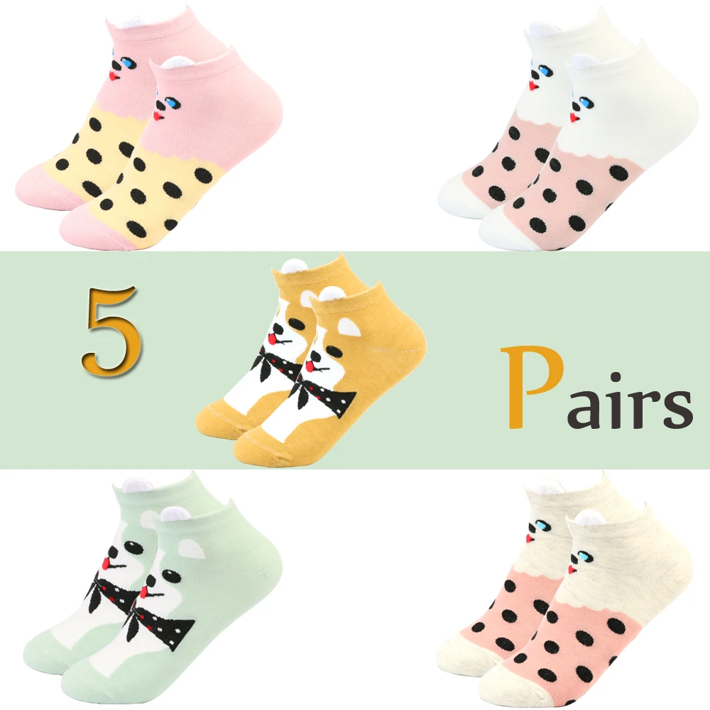 

Women's funny animal Cute 3D Print Socks Ankle Socks Unisex Socks Hot women Fashion Sox cartoon cat for female 5PairsB