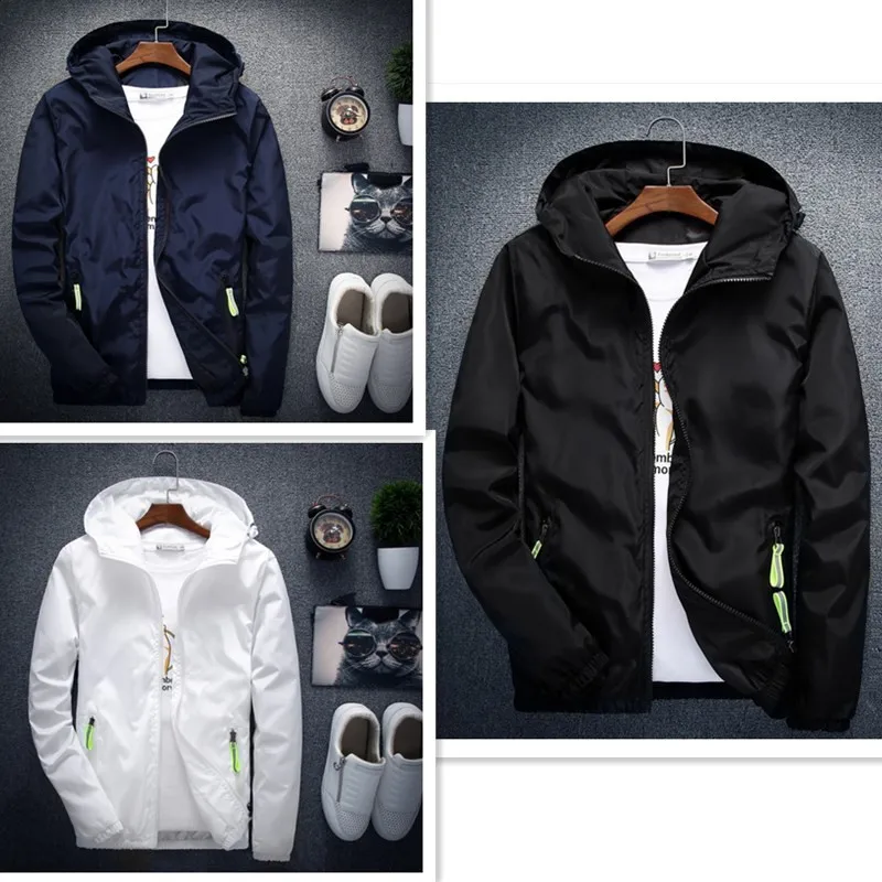 

S-7XL New Men's Casual Hooded Bomber Jacket Men Spring Autumn Hip Hop Large Size Jackets Coat Mens Slim Thin Zipper Coats