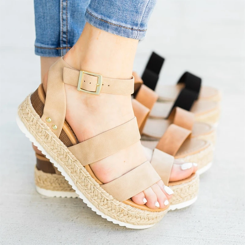 2020New Women's Solid Color Versatile Sandals Summer Breathable Fashion Casual Shoes Gladiator Roman Platform Shoes Travel Shoes