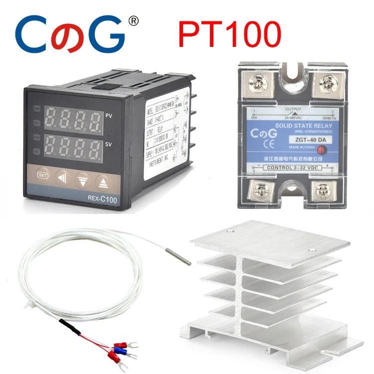 REX C100 PT100 цифровой регулятор температуры Термостат SSR выход 40DA реле алюминиевый