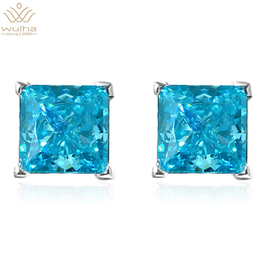 

WUIHA Classic 100% 925 Sterling Silver Aquamarine Created Moissanite Gemstone Sparkling Cocktail Studs Earrings New Fine Jewelry