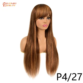 

Highlight Wigs Straight Honey Blonde Human Hair Wigs With Bangs 30inch Wig Full Machine Made Wigs For Women Remy Brazilian Hair
