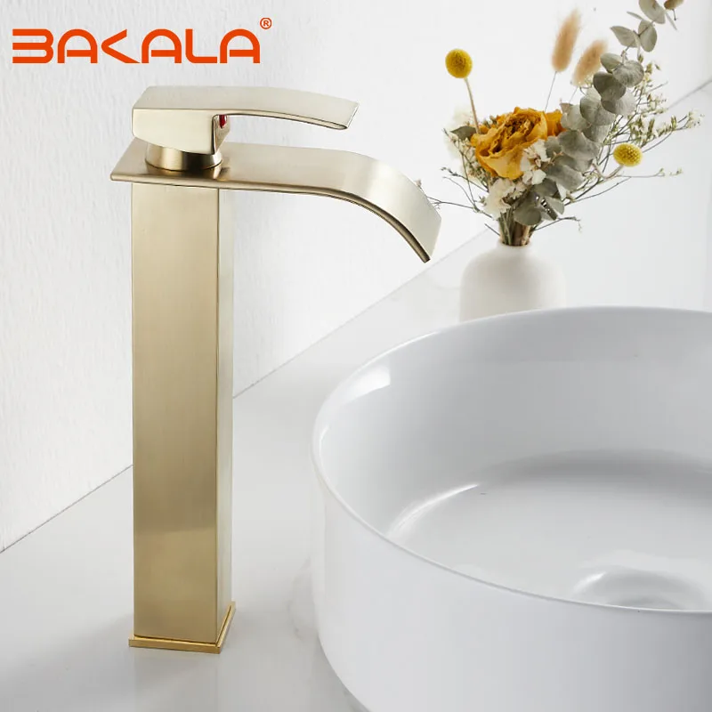 Deck mounted Brushed Gold Faucet Bathroom Basin Sink Mixer Tap Vanity Faucet 
