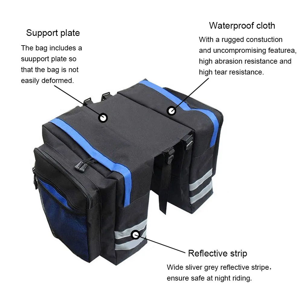 Flash Deal Carry Luggage Double Pannier Mountain Bicycle Multi Pocket Reflective Strip Durable Portable Trunk Bag Mesh Practical Rear Seat 8