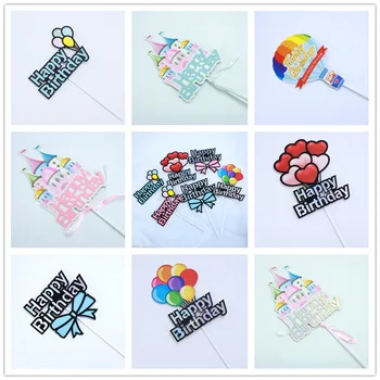 

Colorful Castle Hot Air balloon Cake Topper Bow Happy Birthday Cake Flags Kids Birthday Party Cake Topper Family Baking Supplies