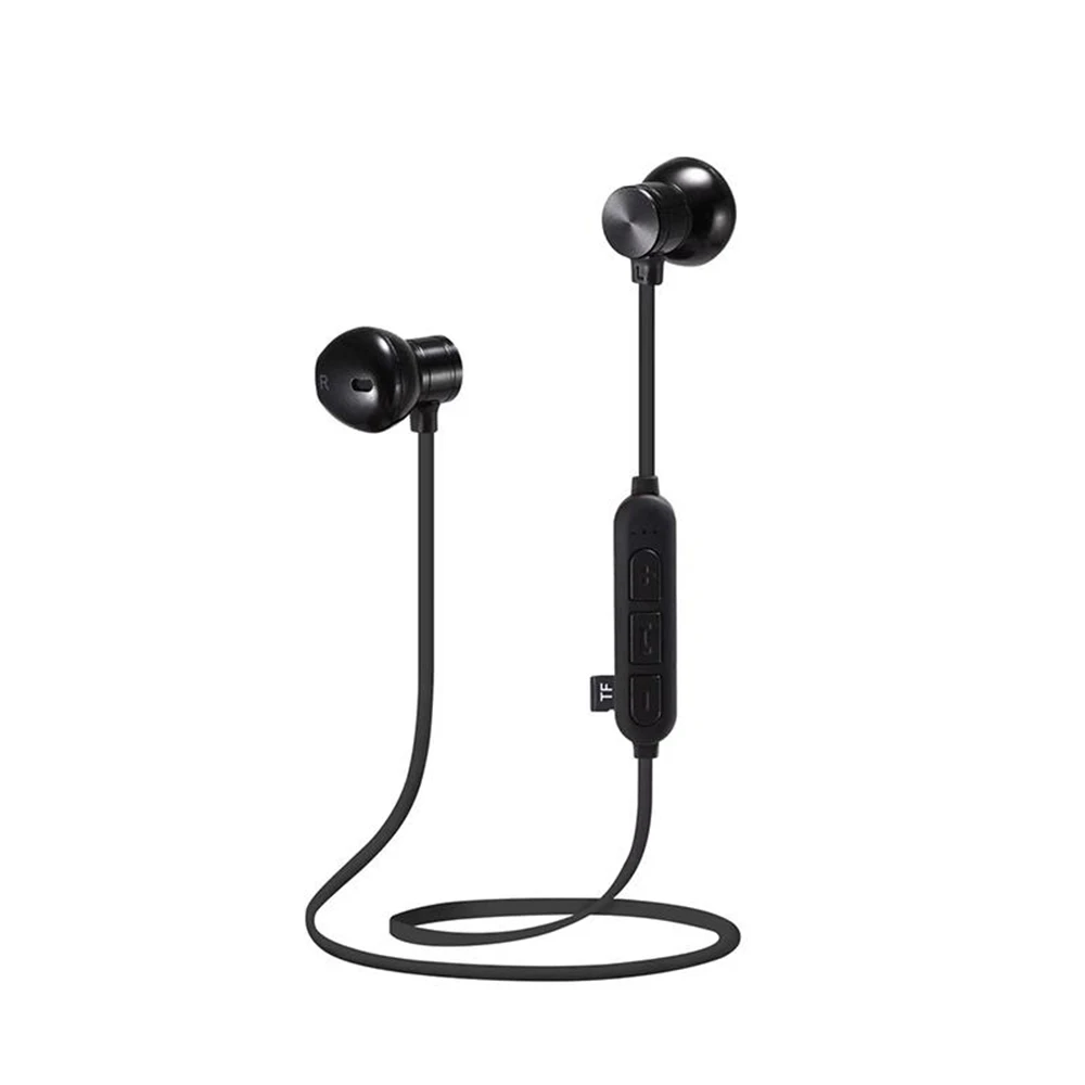 Черный ANRY M12 Bluetooth наушники нашейные беспроводные наушники шумоподавление микрофон Bluetooth магнитные наушники Поддержка tf-карты - Цвет: Черный