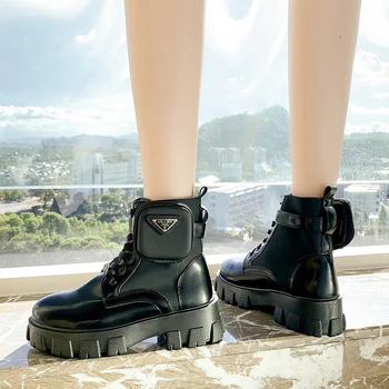

Shoes Woman Flat Boots Boots-women Round Toe Luxury Designer Mid-Calf Booties Women Rock Low Autumn 2020 Fashion Short