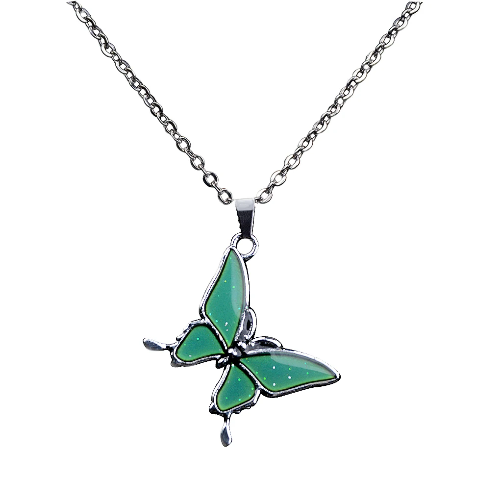 Fun Jewels Chain Pendant Color Change Mood Necklace Gift for Girls Personalized Butterfly Shaped Stainless Steel Necklace Charm