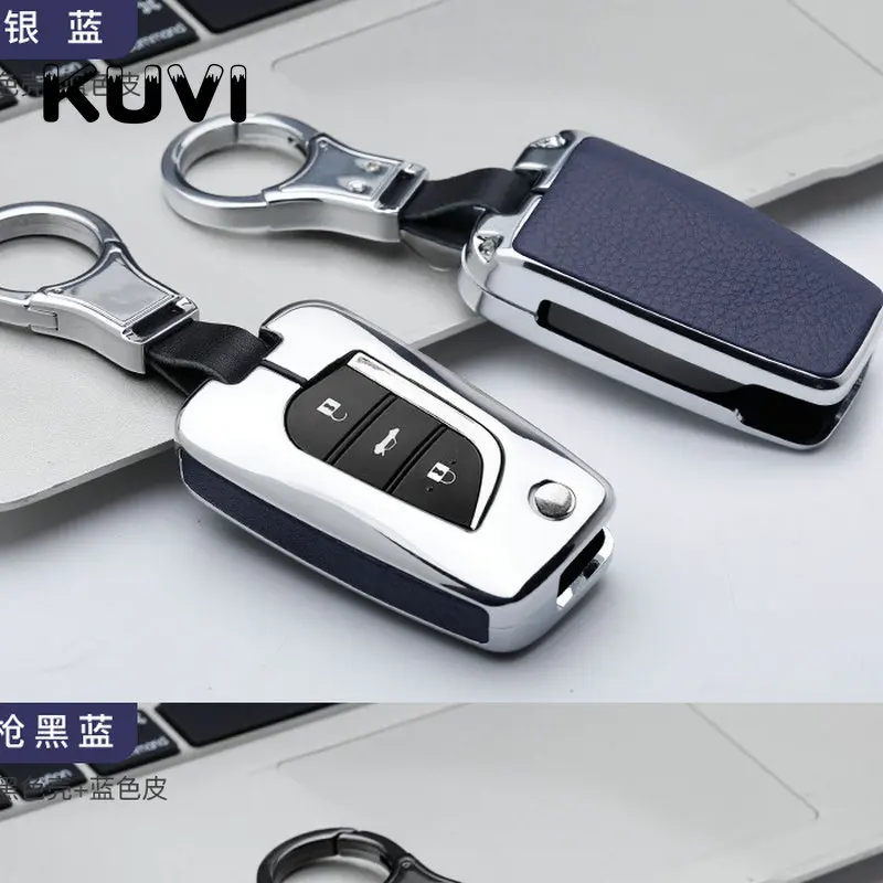 silver blue Кожаный чехол для автомобиля с откидной крышкой для Toyota Yaris eiz Carola Rav4 Highlander, складной брелок для ключей, автомобильный стиль - Название цвета: silver blue