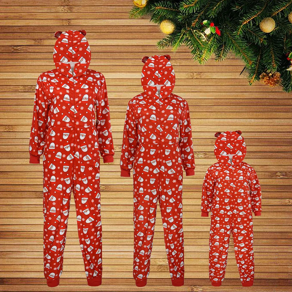 Рождественский домашний комбинезон с капюшоном и принтом Санта Клауса; Семейные рождественские пижамы; Одинаковая одежда; зимняя одежда для сна