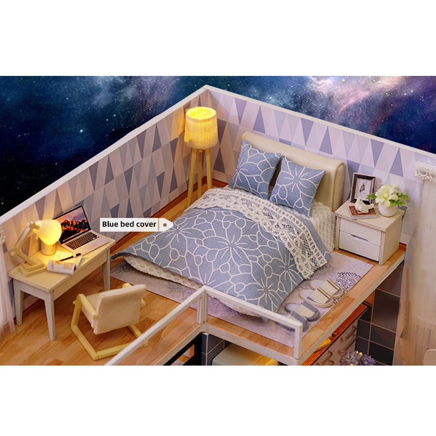 3D Woode миниатюрный кукольный домик с мебельным комнатом наборы DIY Кукольный дом огни игрушки ручной работы для детей рождественские подарки