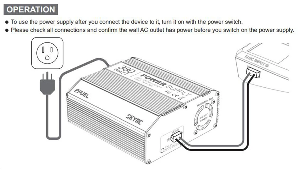 SKYRC 380W Источник питания 100-240V AC в DC 24V 16A RC адаптер питания для SKYRC B6 Nano ISDT PC-4860 BG-8S Q6 Pro DC зарядное устройство