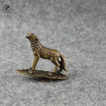 

Antique Copper Wolf Miniatures Figurines Tea Tray Accessories Home Decor Retro Brass Animal Tea Cover Decorations Small Ornament