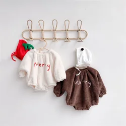Body d'hiver en molleton pour nouveau né, combinaison chaude, douce et mignonne, avec lettres imprimées, pour noël, vêtements pour nourrissons 