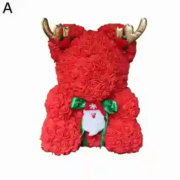 

Christmas Bear Artificial Rose Flowers PE Rose Bear Antlers Rose Bear for Valentines/Wedding/Christmas Gift-promotion