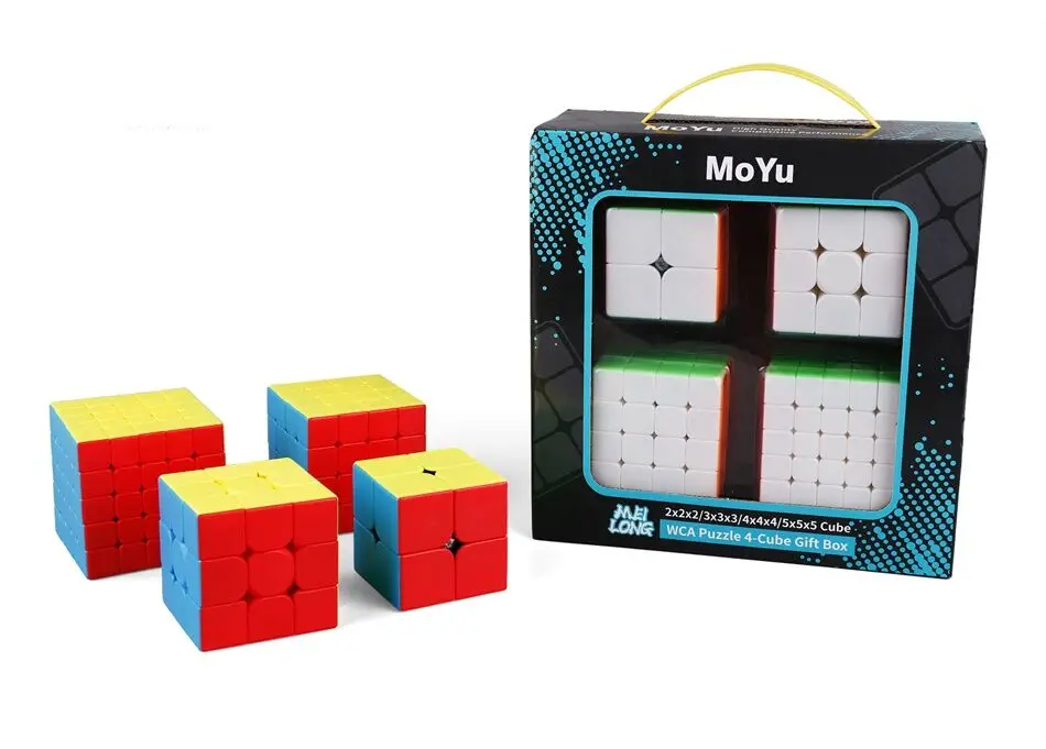 Набор скоростных кубиков, Moyu Mofang Jiaoshi Meilong MF2S 2x2 MF3S 3x3 MF4S 4x4 MF5S 5x5 Stickerless Magic Cube 234 набор с подарочной коробкой - Цвет: 2345 stickerless