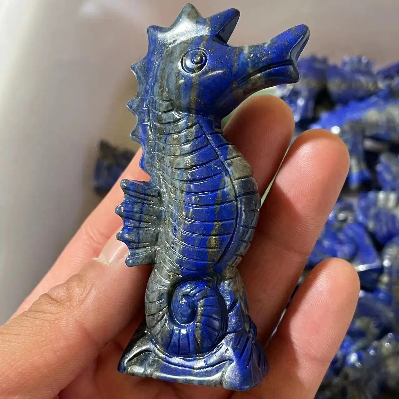 

Natural lapis lazuli hand carved hippo decorated with lapis lazuli crystal sculpture