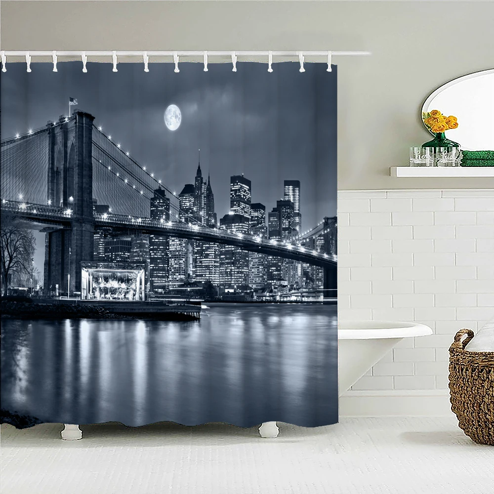 

Cityscape Shower Curtain NYC Night Skyline Scenery View Artwork Picture Prints Polyester Fabric Bathroom Decor