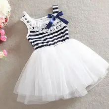 Симпатичное летнее платье для маленьких девочек кружевное трикотажное платье в полоску с бантом милые платья для принцессы вечерние детская одежда